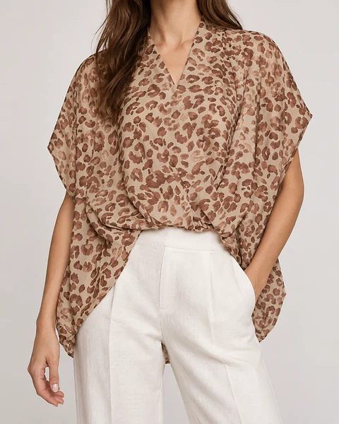 Blusa Americana Animal Print Café para Mujer