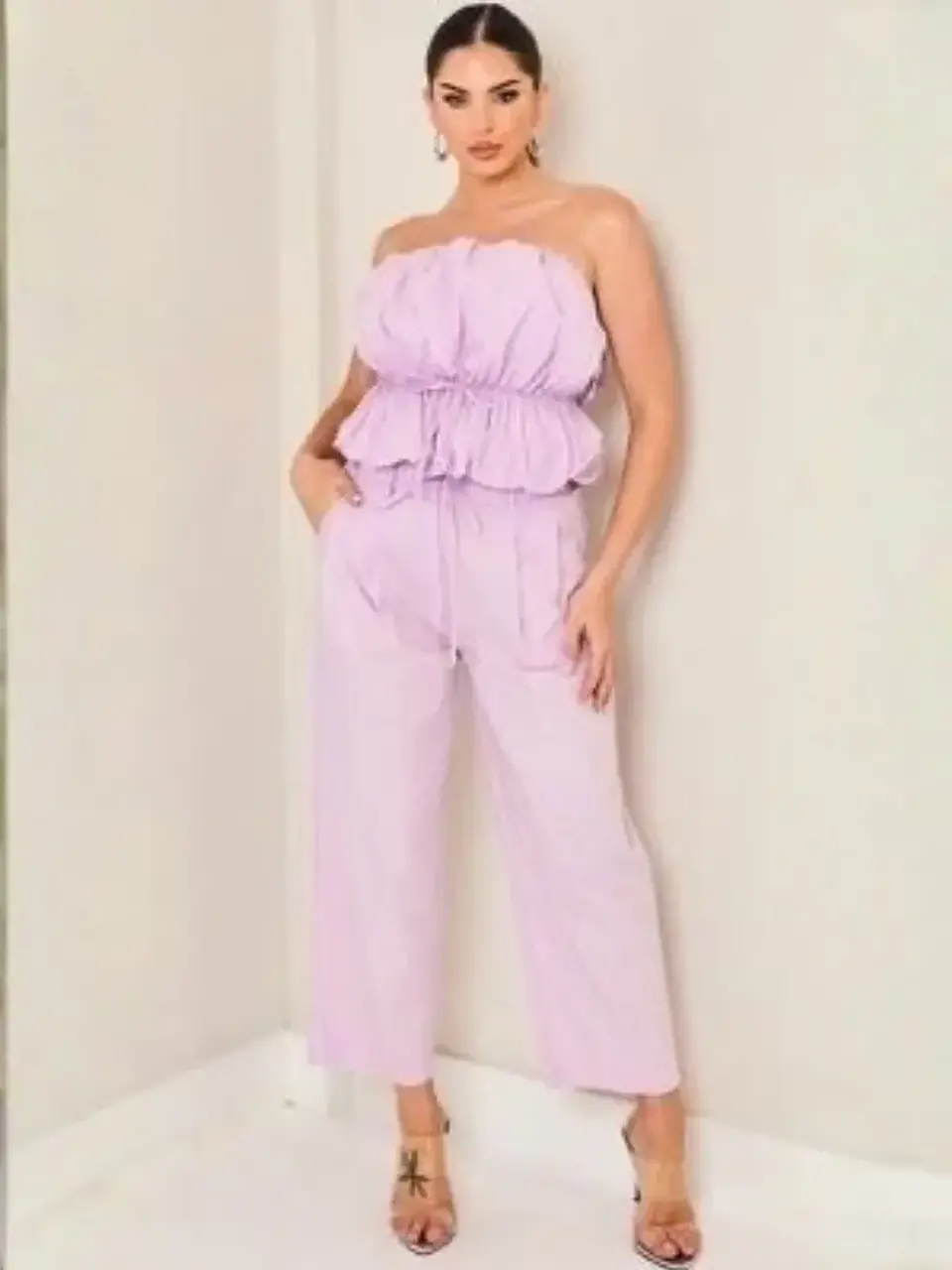 Blusa Americana Strapless Tipo Globo Lila Pastel 1