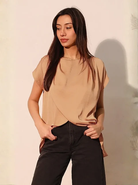 Blusa Americana de Seda Beige para Mujer