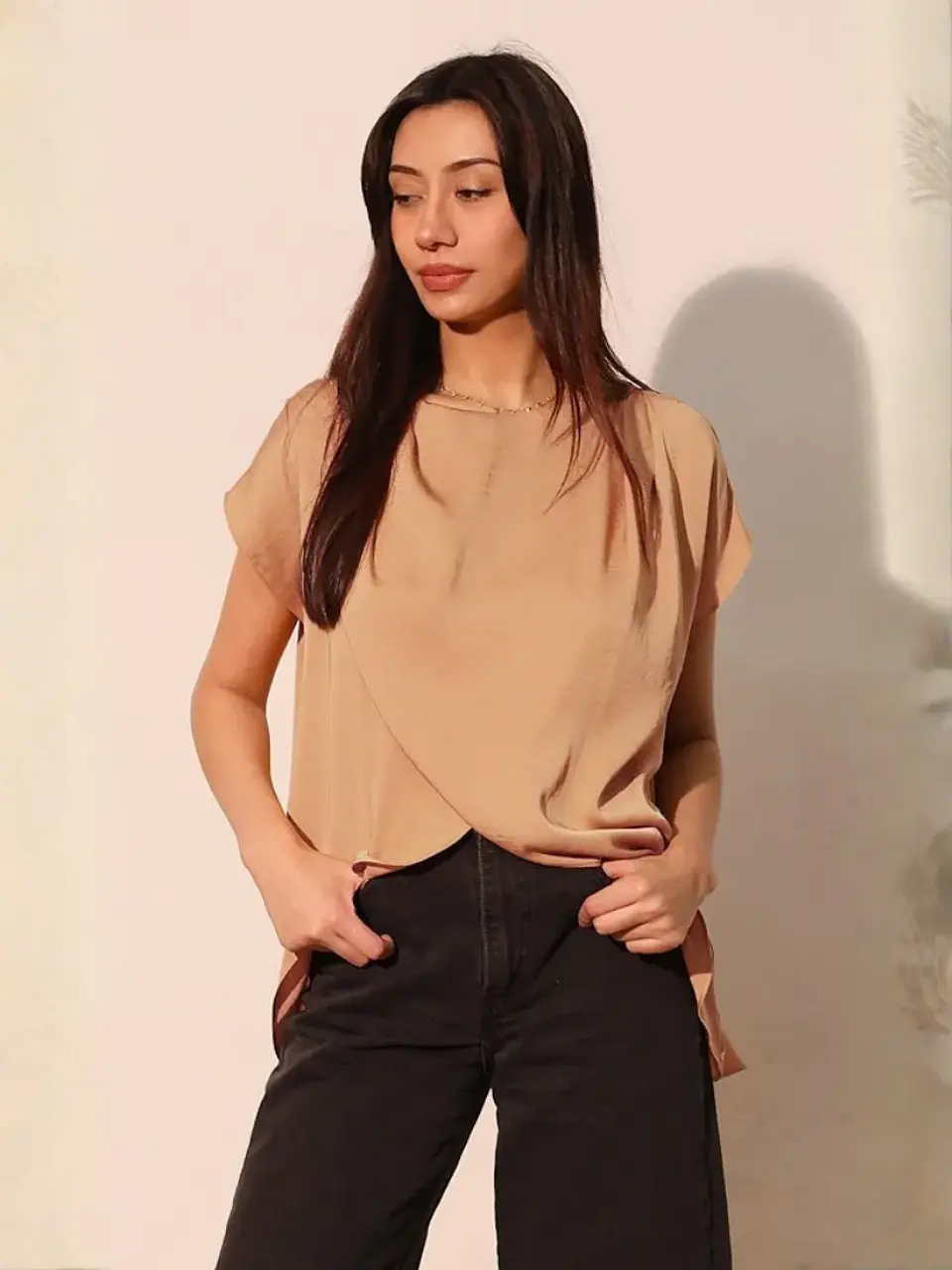 Blusa Americana de Seda Beige para Mujer 1