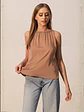 Blusa Americana de Seda Beige Camel para Mujer - Miniatura 4