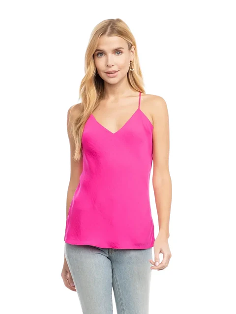 Blusa Americana de Tiras en Seda Fucsia para Mujer