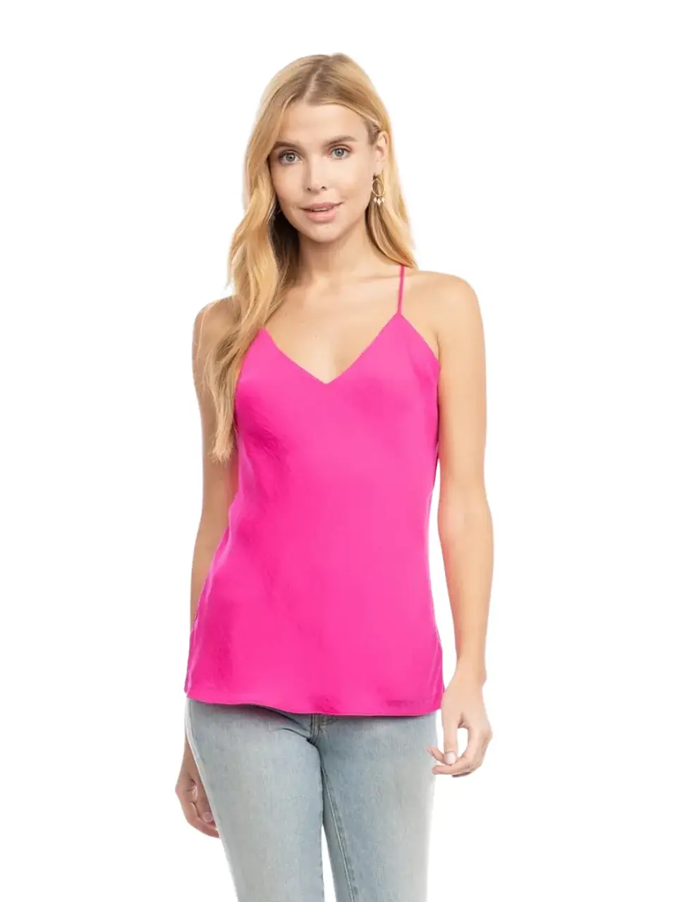 Blusa Americana de Tiras en Seda Fucsia para Mujer 1