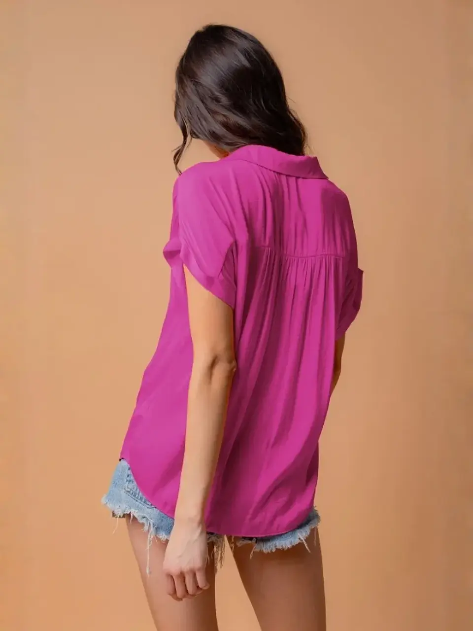Blusa Americana de Seda Nude y Fucsia para Mujer 2