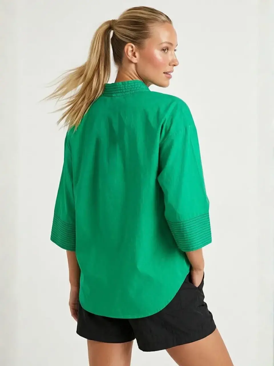 Blusa Americana Manga Tres Cuartos Verde para Mujer 2