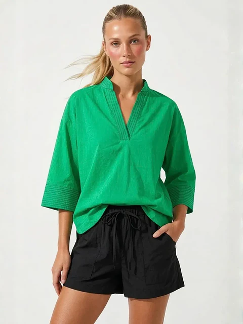 Blusa Americana Manga Tres Cuartos Verde para Mujer