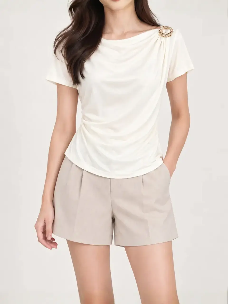 Blusa Americana con Hebilla y Caída para Mujer 2