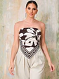 Blusa Strapless Tipo Pañoleta Café y Blanca - Miniatura 2