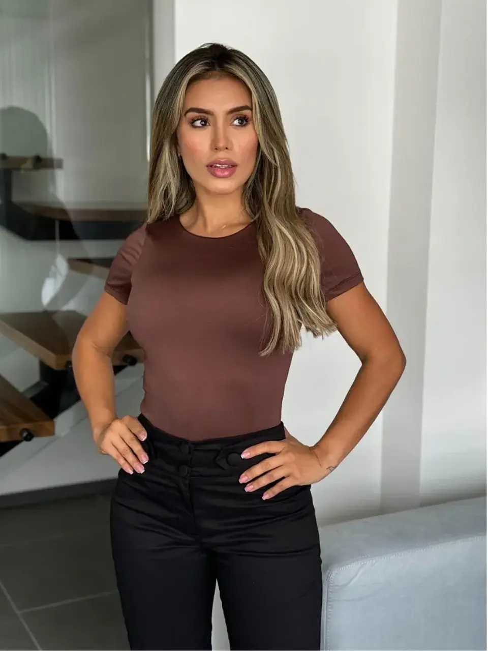 Body de Lycra Nude y Café para Mujer 1