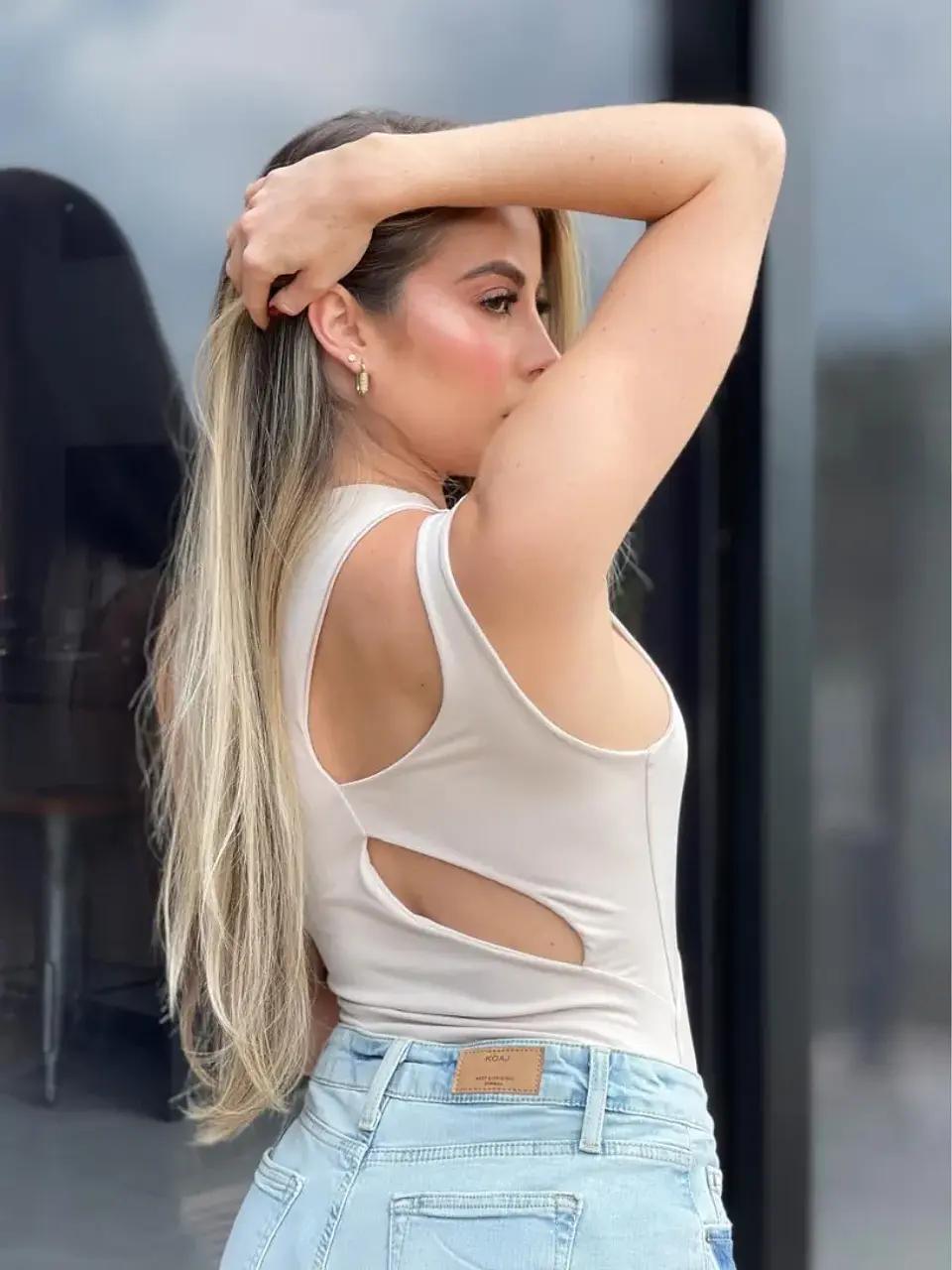 Body de Licra Nude y Blanco Estampado para Mujer 2