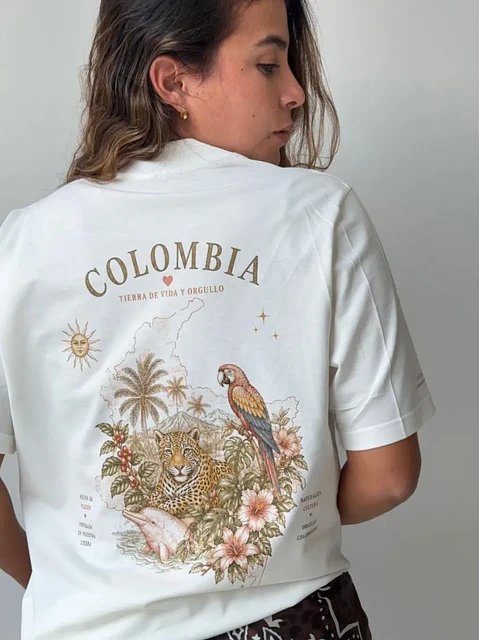 Camiseta Colombia Estampada Blanco Marfil para Mujer