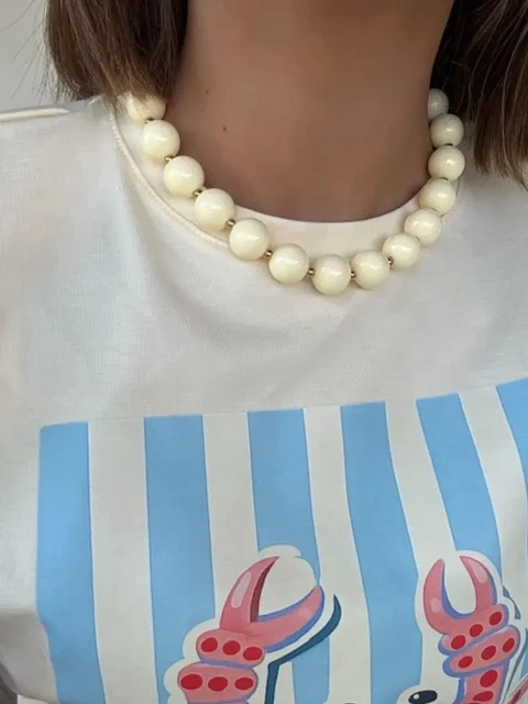 Collar de Bolas Amarillo Mantequilla con Canutillo