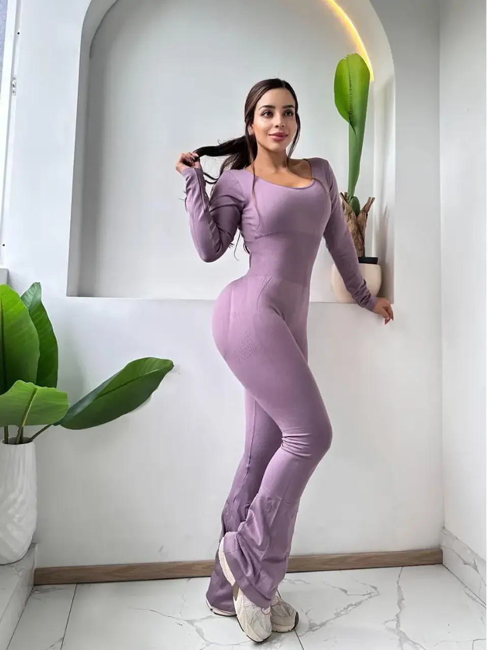 Enterizo de Pantalón en Licra Beige, Lila y Rosado 3