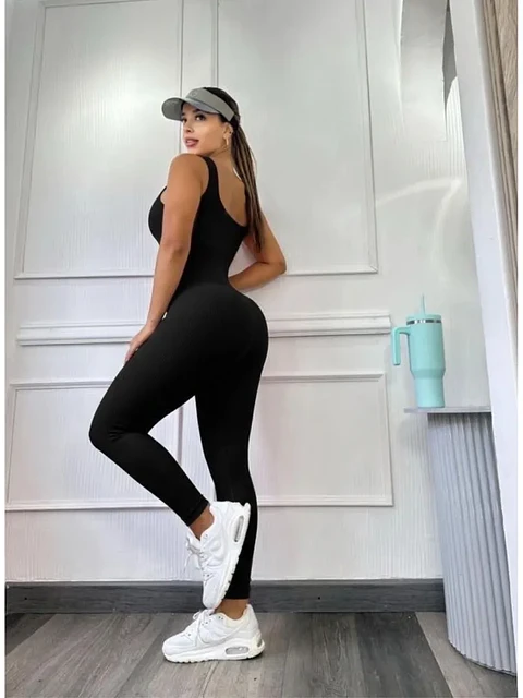 Enterizo de Pantalón en Licra Negro y Beige para Mujer