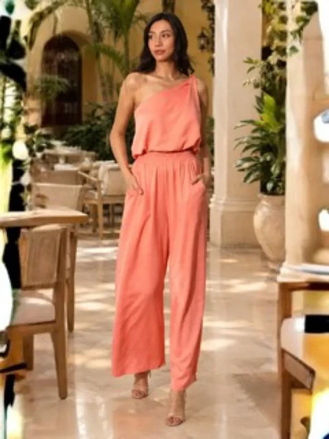 Crop Top Americano Tipo Globo en Seda Durazno