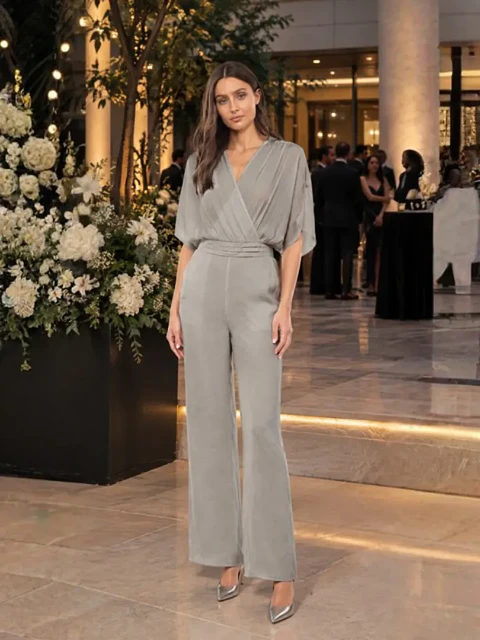 Jumper Americano de Seda Gris Plata para Mujer