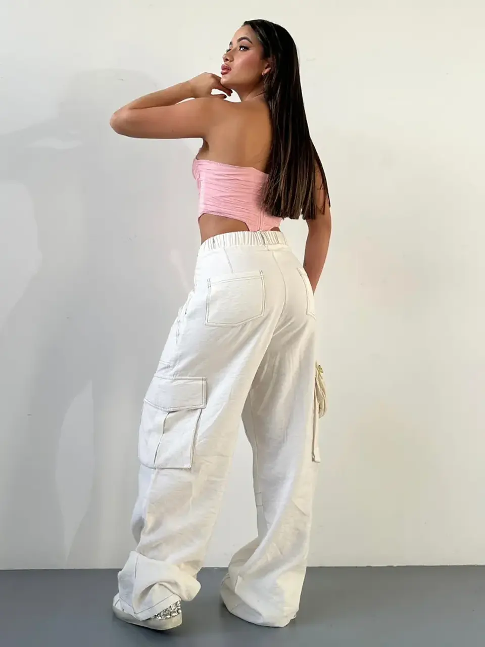 Pantalón Cargo Tipo Lino con Bolsillos para Mujer 2