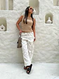Pantalón Cargo Tipo Lino con Bolsillos para Mujer - Miniatura 1