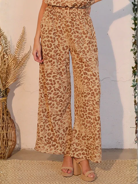 Pantalón Americano Animal Print Café para Mujer