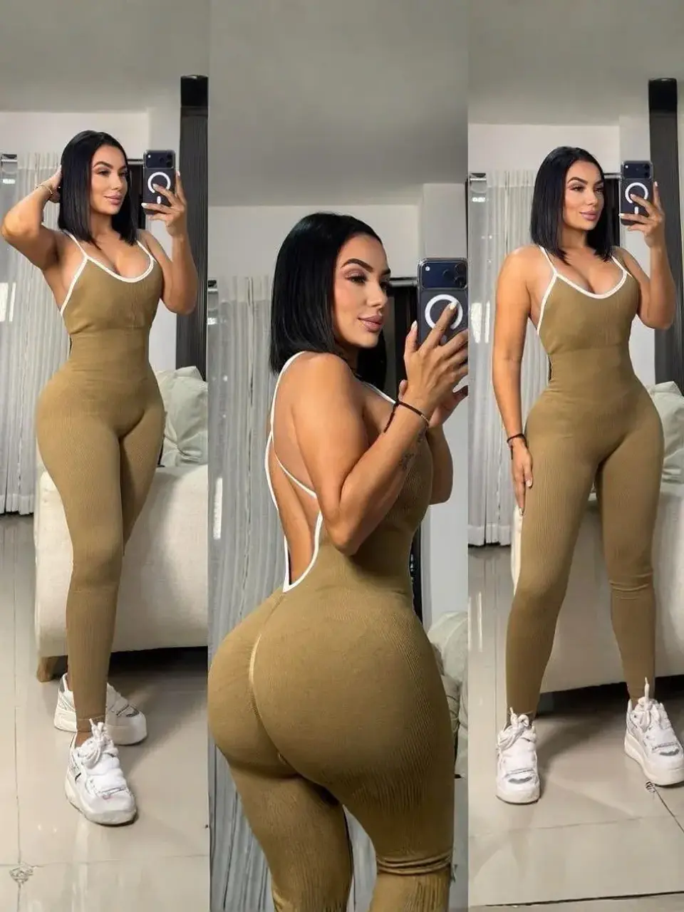 Enterizo de Pantalón en Licra Beige y Negro para Mujer 1