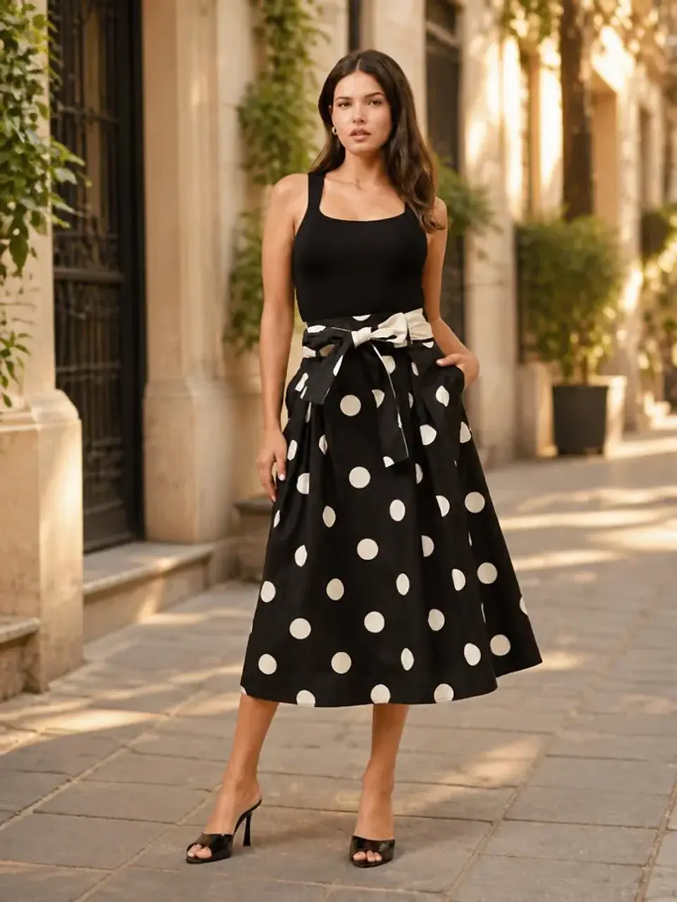 Falda Americana de Lunares Blanco y Negro para Mujer 2