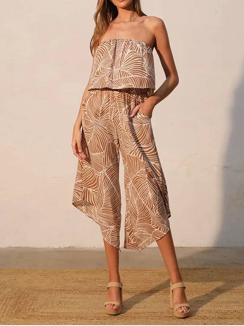 Jumper Strapless Americano Estampado Café y Blanco