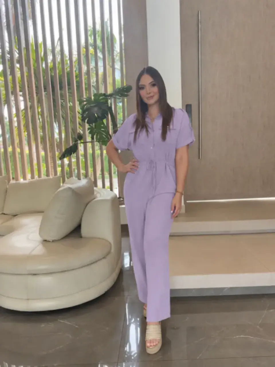 Jumper Americano en Tela Homa Beige y Morado Pastel para Mujer 3