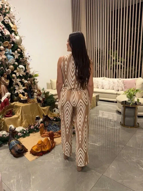 Set Americano Estampado Beige y Blanco para Mujer