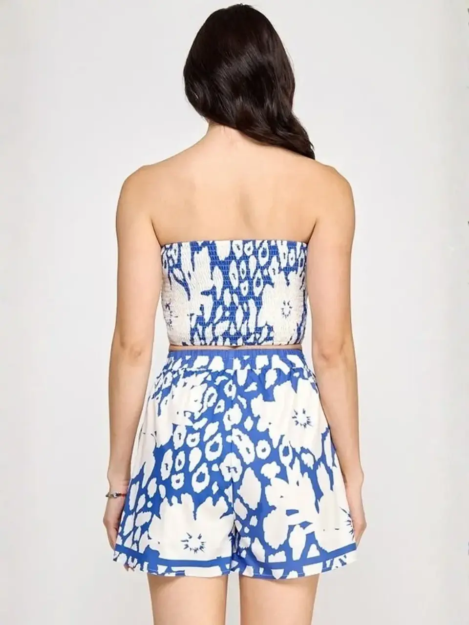 Set Americano de Short y Blusa Strapless Azul y Blanco 2
