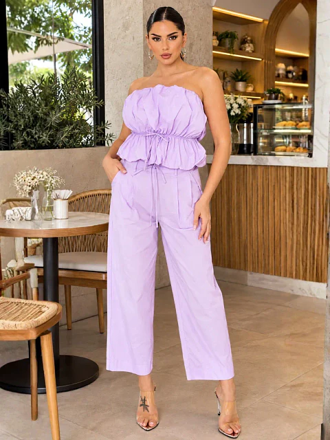 Blusa Americana Strapless Tipo Globo Lila Pastel