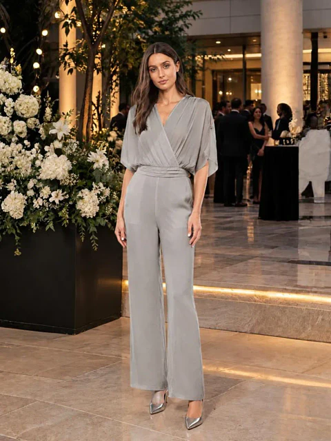 Jumper Americano de Seda Gris Plata para Mujer
