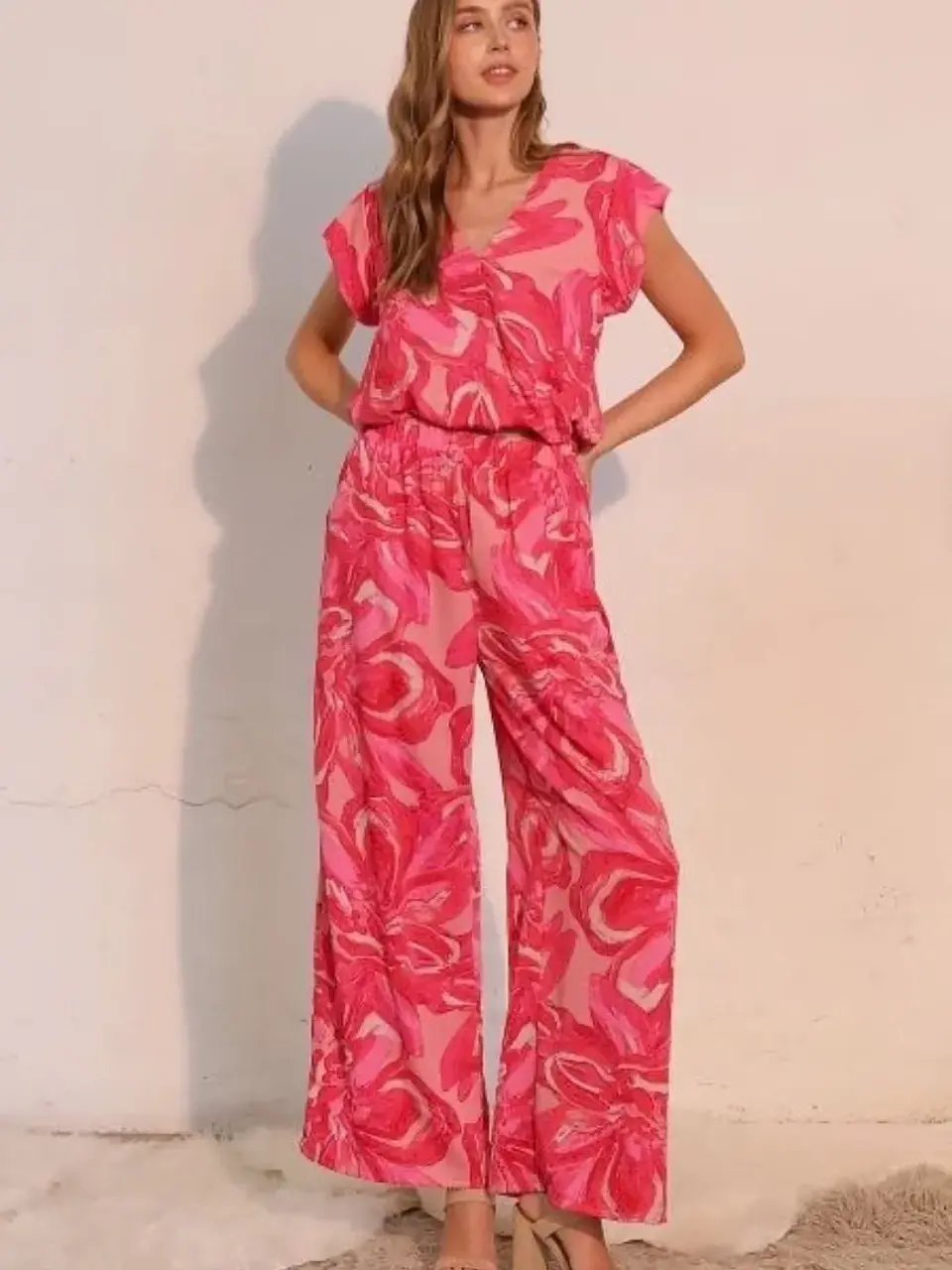 Set de Blusa y Pantalón Americano Estampado Floral Rosa para Mujer 2