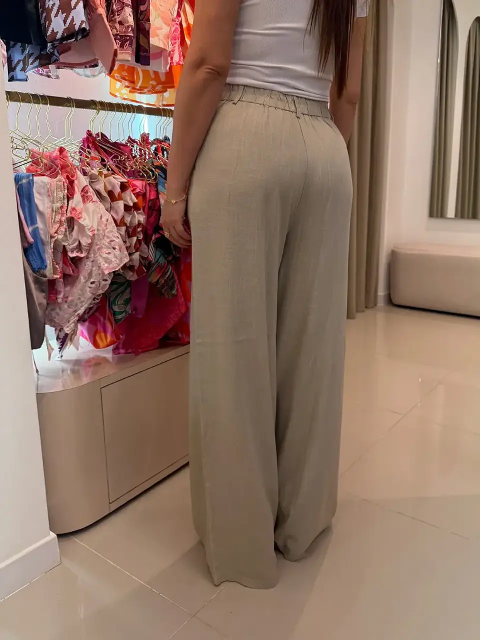 Pantalón Americano de Lino Beige para Mujer 2