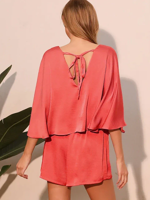 Romper Americano de Seda Coral para Mujer
