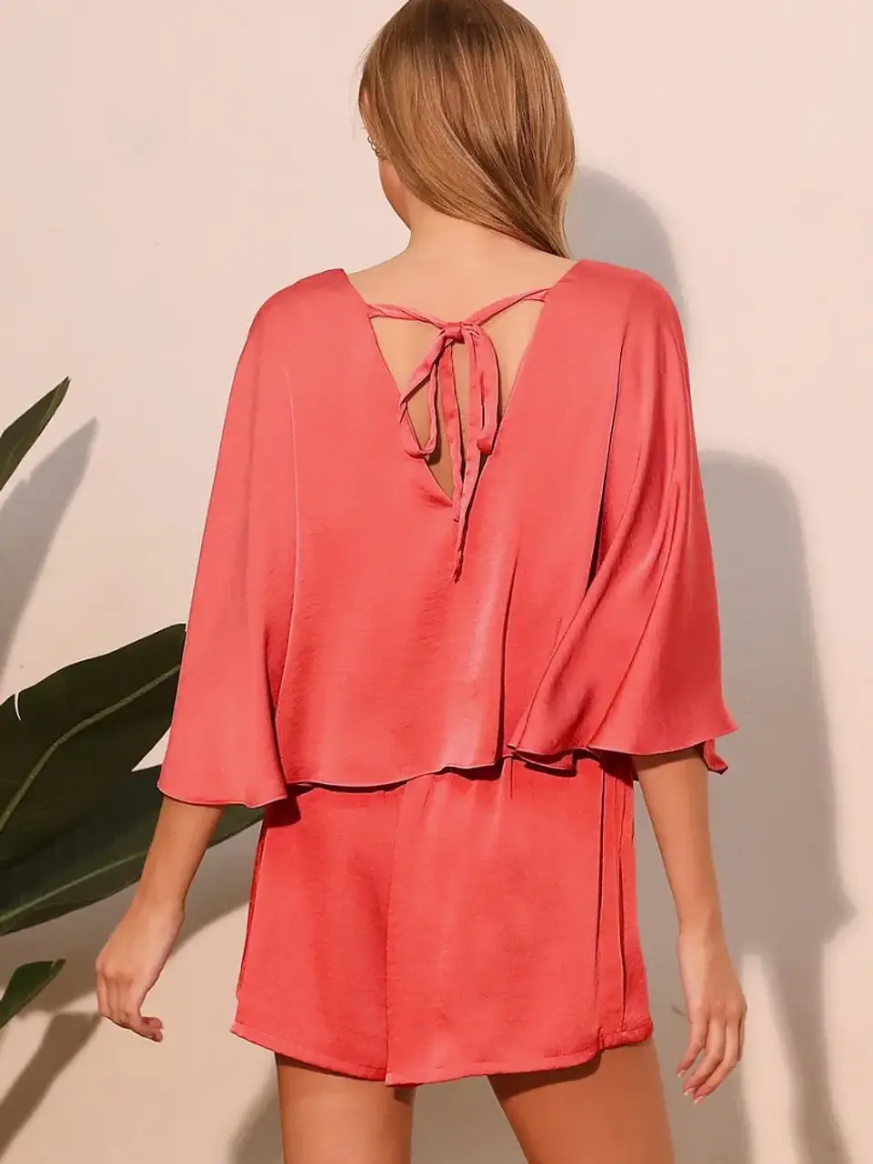 Romper Americano de Seda Coral para Mujer 2