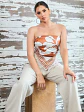 Blusa Strapless Tipo Pañoleta Café y Terracota - Miniatura 5