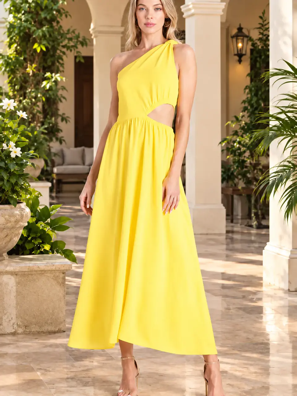 Vestido Americano Largo Amarillo para Mujer 1