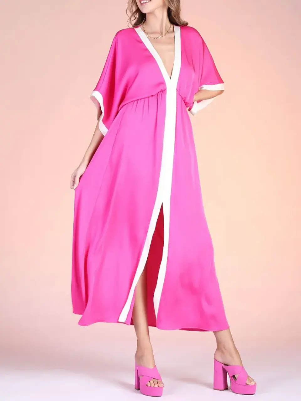 Vestido Colección Americana de Seda Fucsia Magenta 1