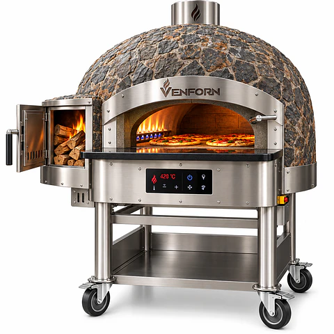 Horno de Pizza Profesional VENFORN Ø 1.10 m – Dual Gas y Leña