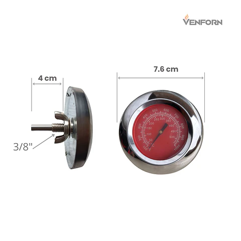 Termómetro de Horno Bimetálico de Acero Inoxidable - Rojo