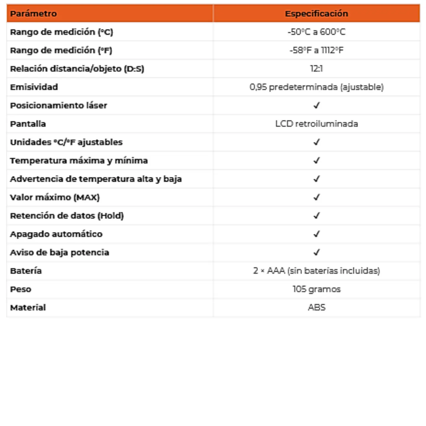 Termómetro Infrarrojo Industrial sin Contacto -50~600 ℃ 5