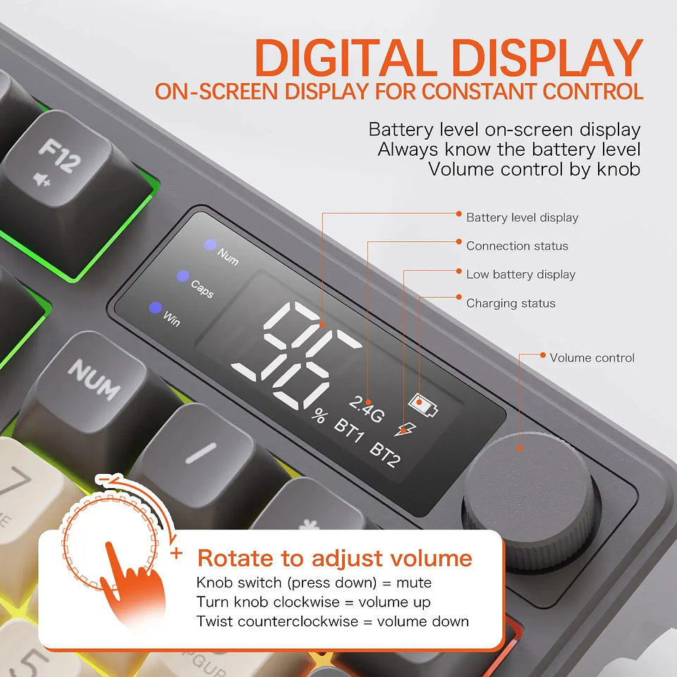 Teclado Inalámbrico FreeWolf M96 con Pantalla y Luces RGB 5