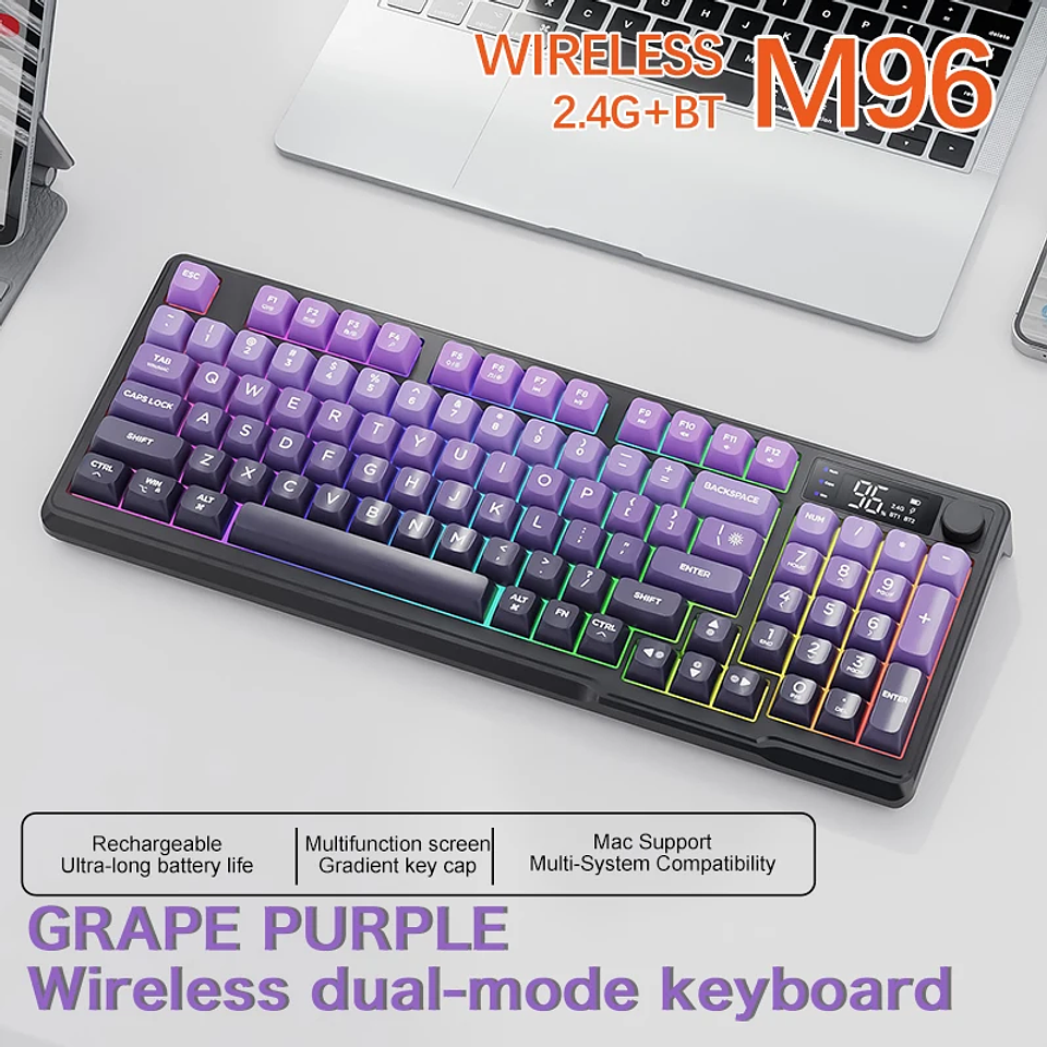 Teclado Inalámbrico FreeWolf M96 con Pantalla y Luces RGB 9