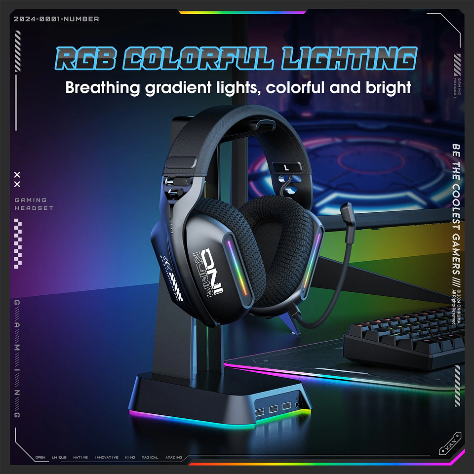 Audífonos Gamer Inalámbricos Onikuma GT808 RGB 3 Modos 3