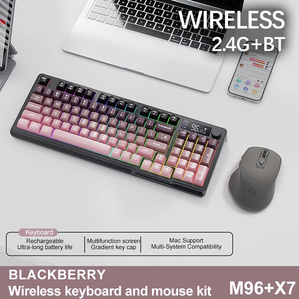 Teclado Inalámbrico FreeWolf M96 con Pantalla y Luces RGB 11