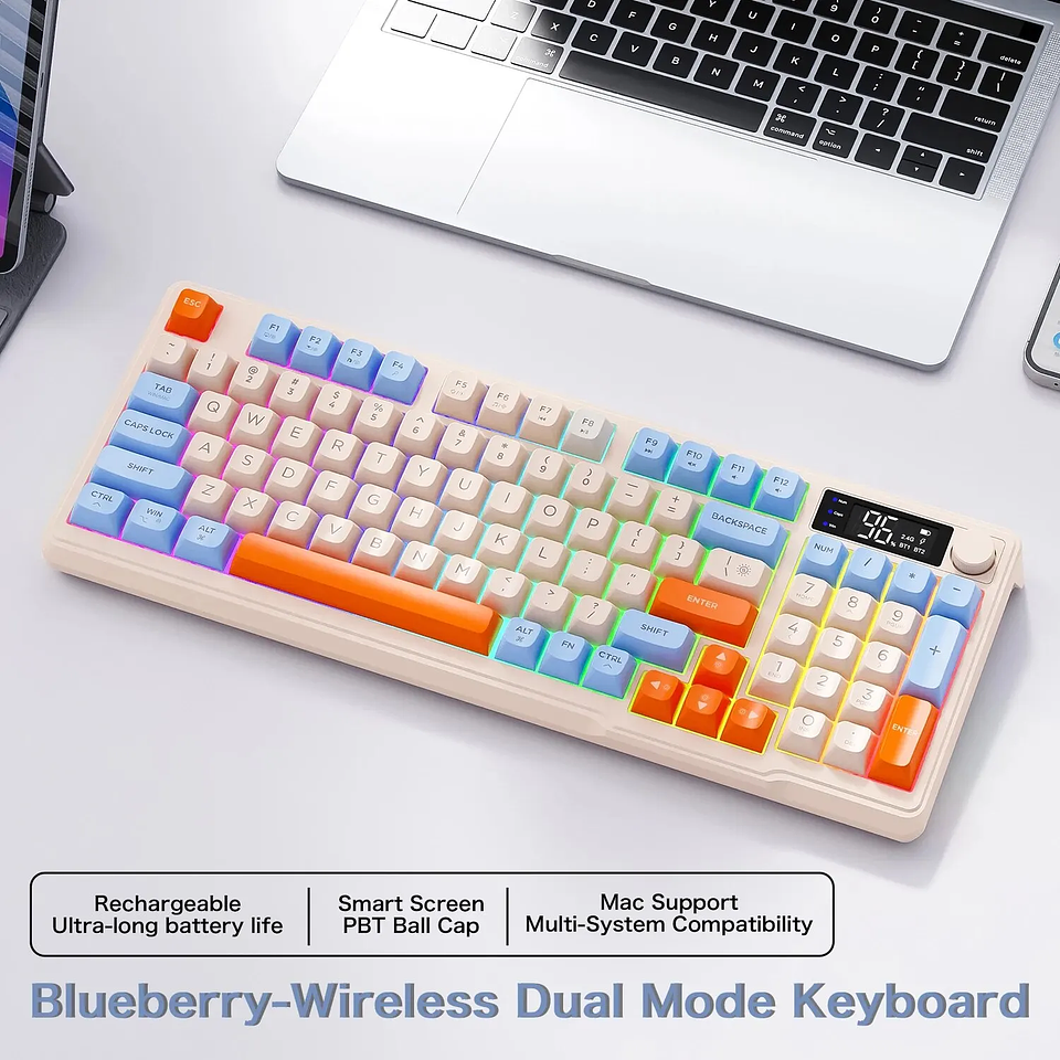 Teclado Inalámbrico FreeWolf M96 con Pantalla y Luces RGB 17