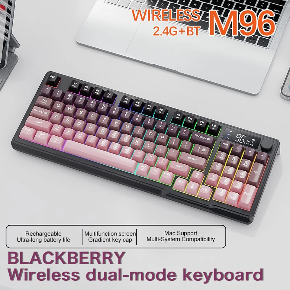 Teclado Inalámbrico FreeWolf M96 con Pantalla y Luces RGB 18