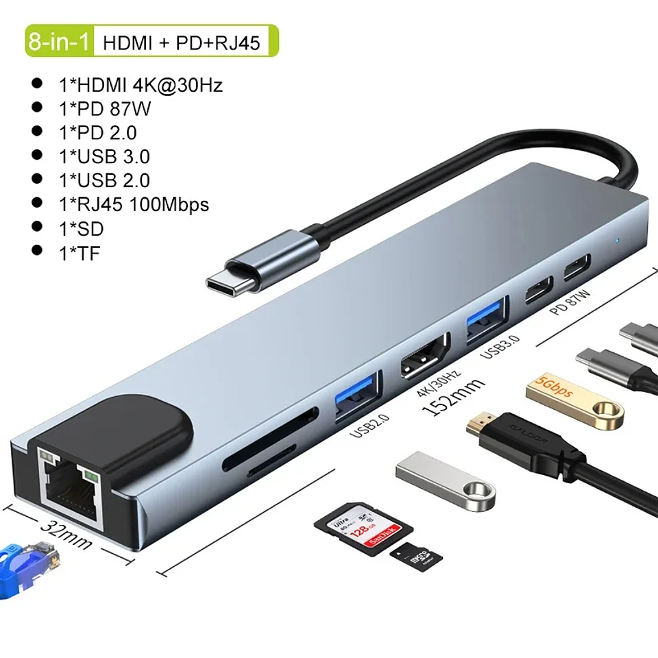 Hub USB-C 8 en 1 con HDMI 4K y Carga Rápida 1