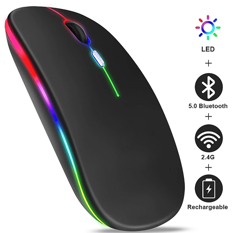 Mouse Inalámbrico Recargable RGB Bluetooth + USB Dual Mode