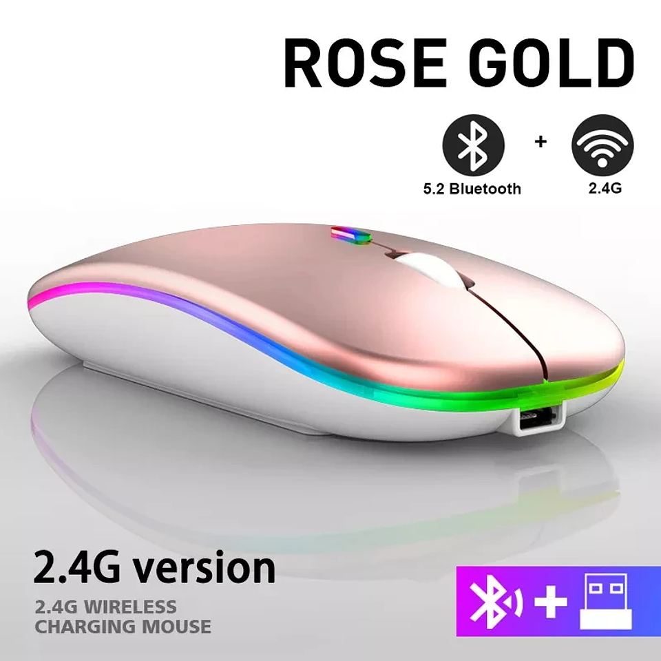 Mouse Inalámbrico Recargable RGB Bluetooth + USB Dual Mode 8